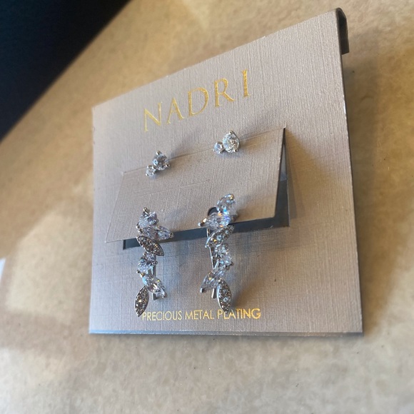 Nadri Jewelry - NWT Nadri Silver Plated with Clear Gems Earrings 2 Pack